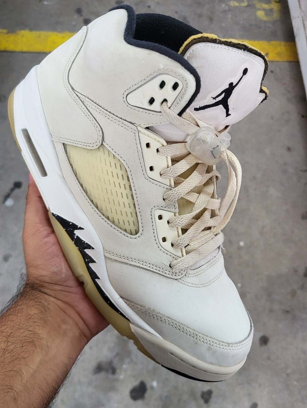 Jordan Retro Sneaker in Sail and Black with Yellow Accents